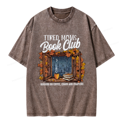 Pagewings Fall Tired Moms Book Club Unisex Washed T-shirt