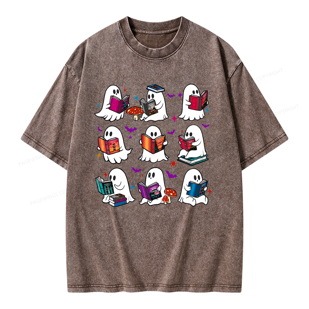 Pagewings Ghost Reading Book Unisex Washed T-shirt
