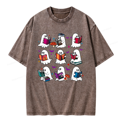 Pagewings Ghost Reading Book Unisex Washed T-shirt