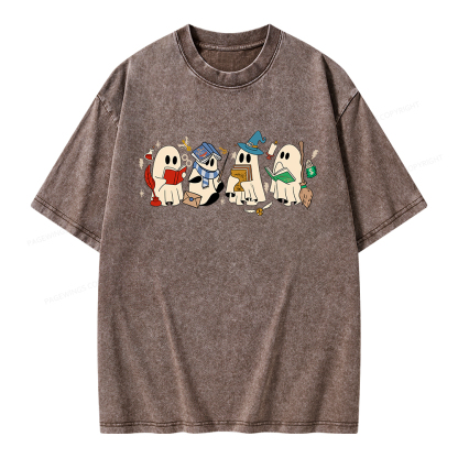Pagewings Ghost Reading Books Unisex Washed T-shirt