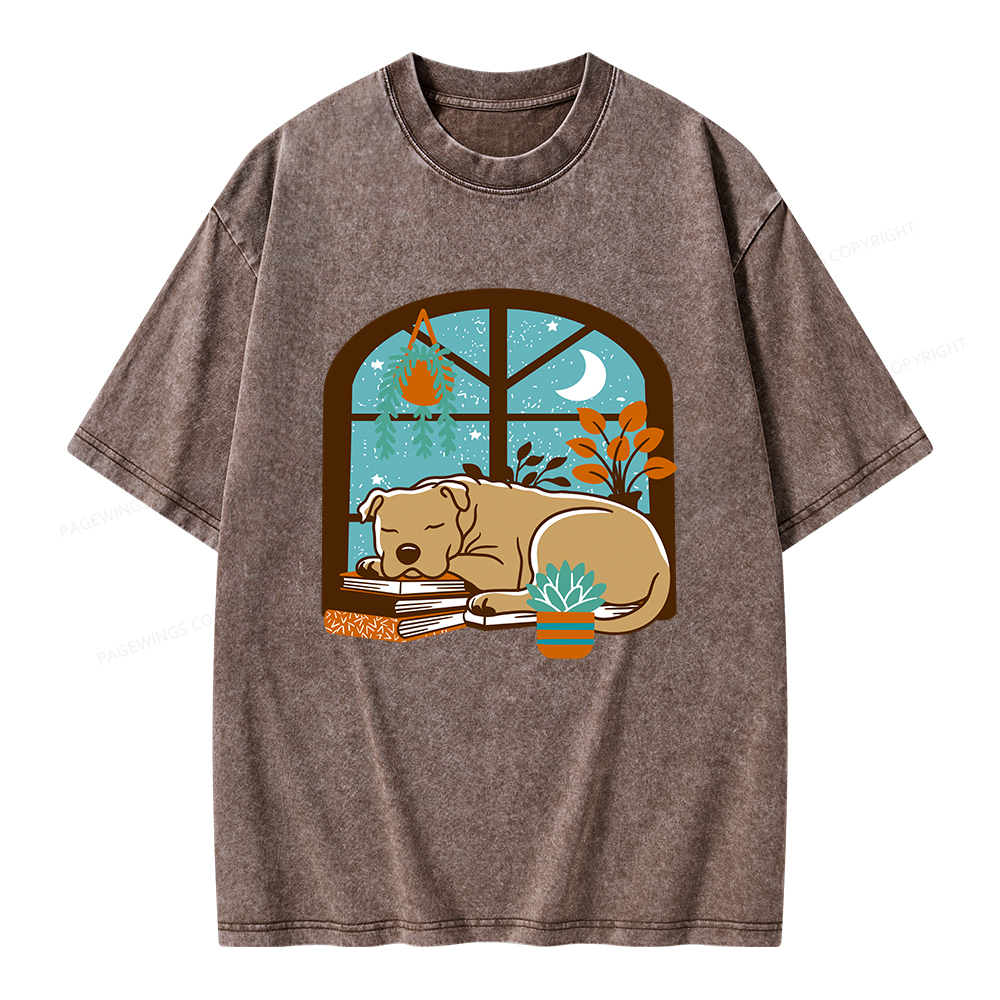 Pagewings Sleepy Pit Bull Terrier  Unisex Washed T-shirt