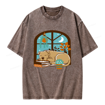 Pagewings Sleepy Pit Bull Terrier  Unisex Washed T-shirt
