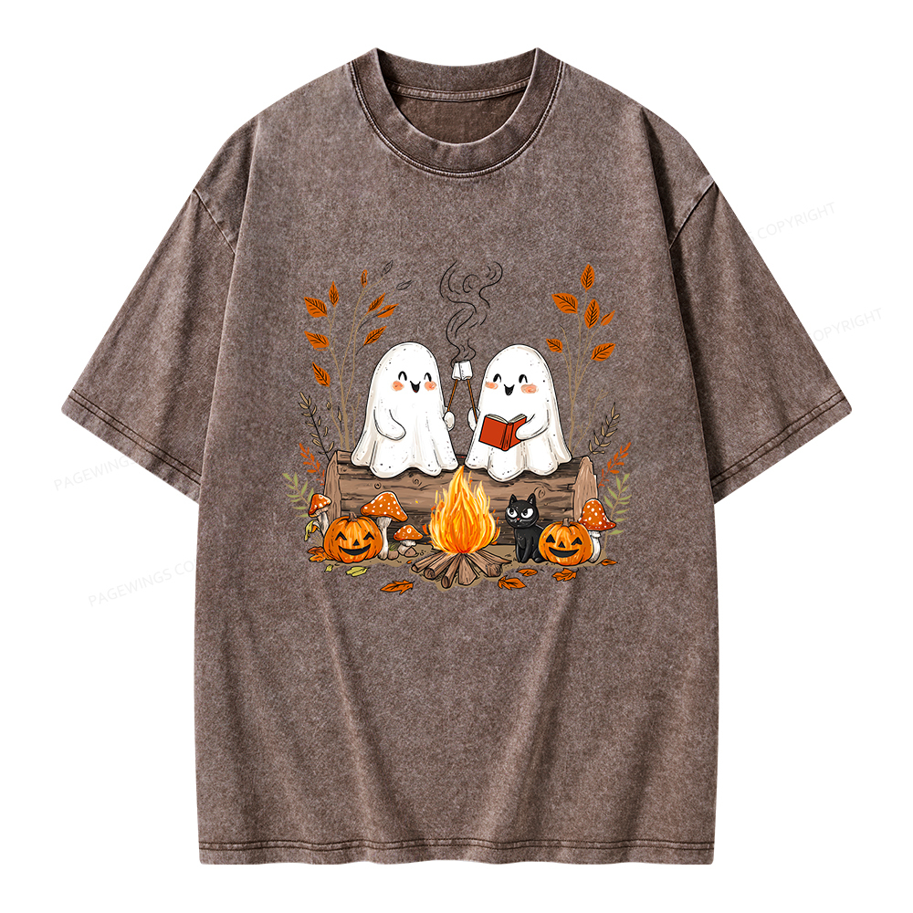 Pagewings Cute Ghost Halloween Unisex Washed T-shirt