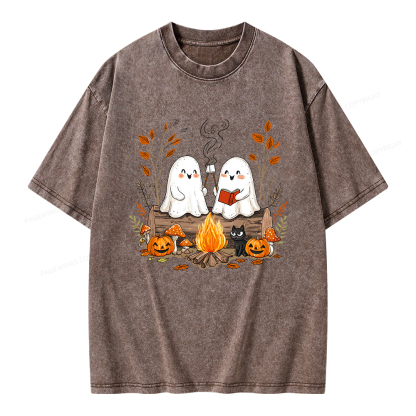 Pagewings Cute Ghost Halloween Unisex Washed T-shirt