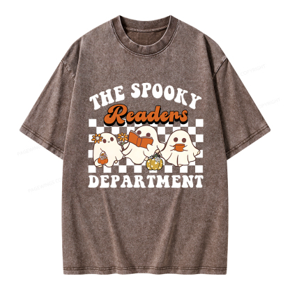Pagewings Spooky Reader Halloween Unisex Washed T-shirt