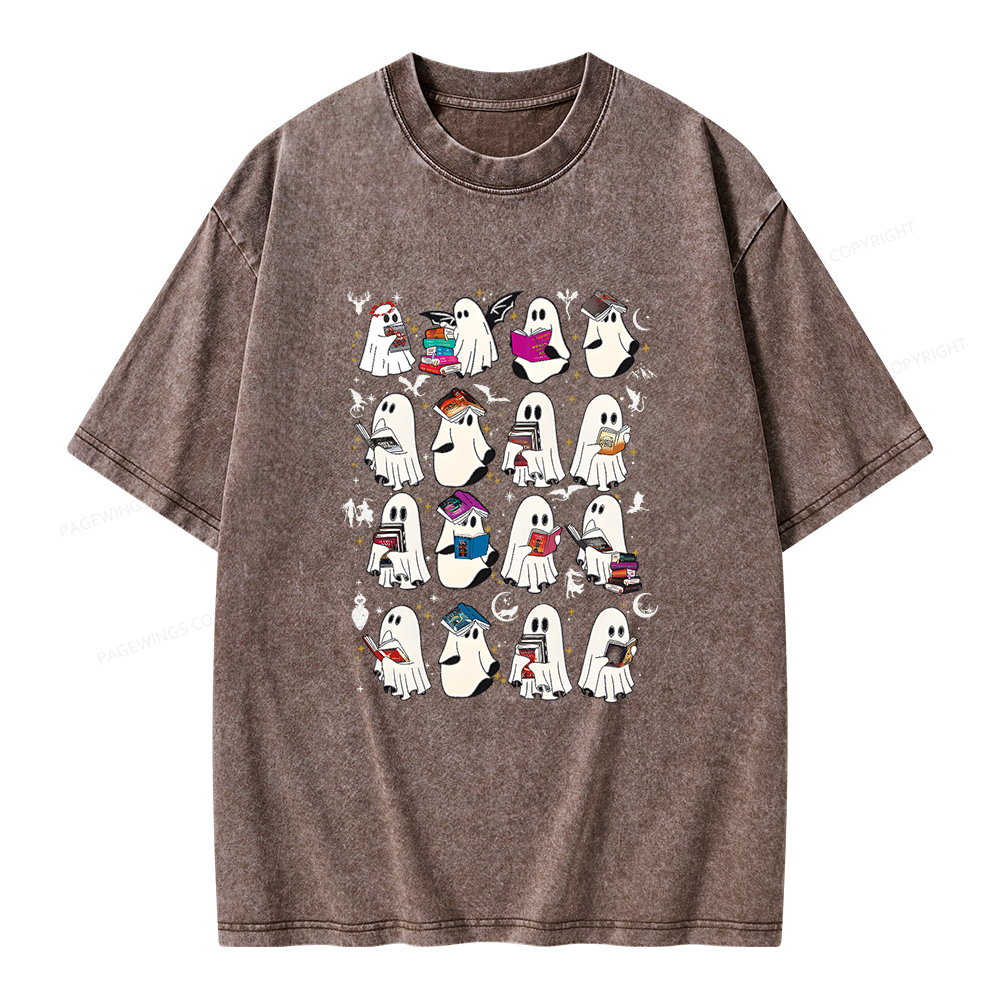 Pagewings Retro Ghost Book Fantasy Unisex Washed T-shirt