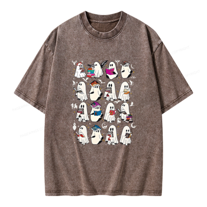 Pagewings Retro Ghost Book Fantasy Unisex Washed T-shirt