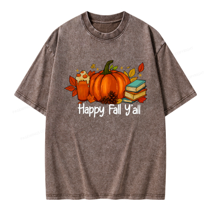 Pagewings Happy Fall Yall Unisex Washed T-shirt