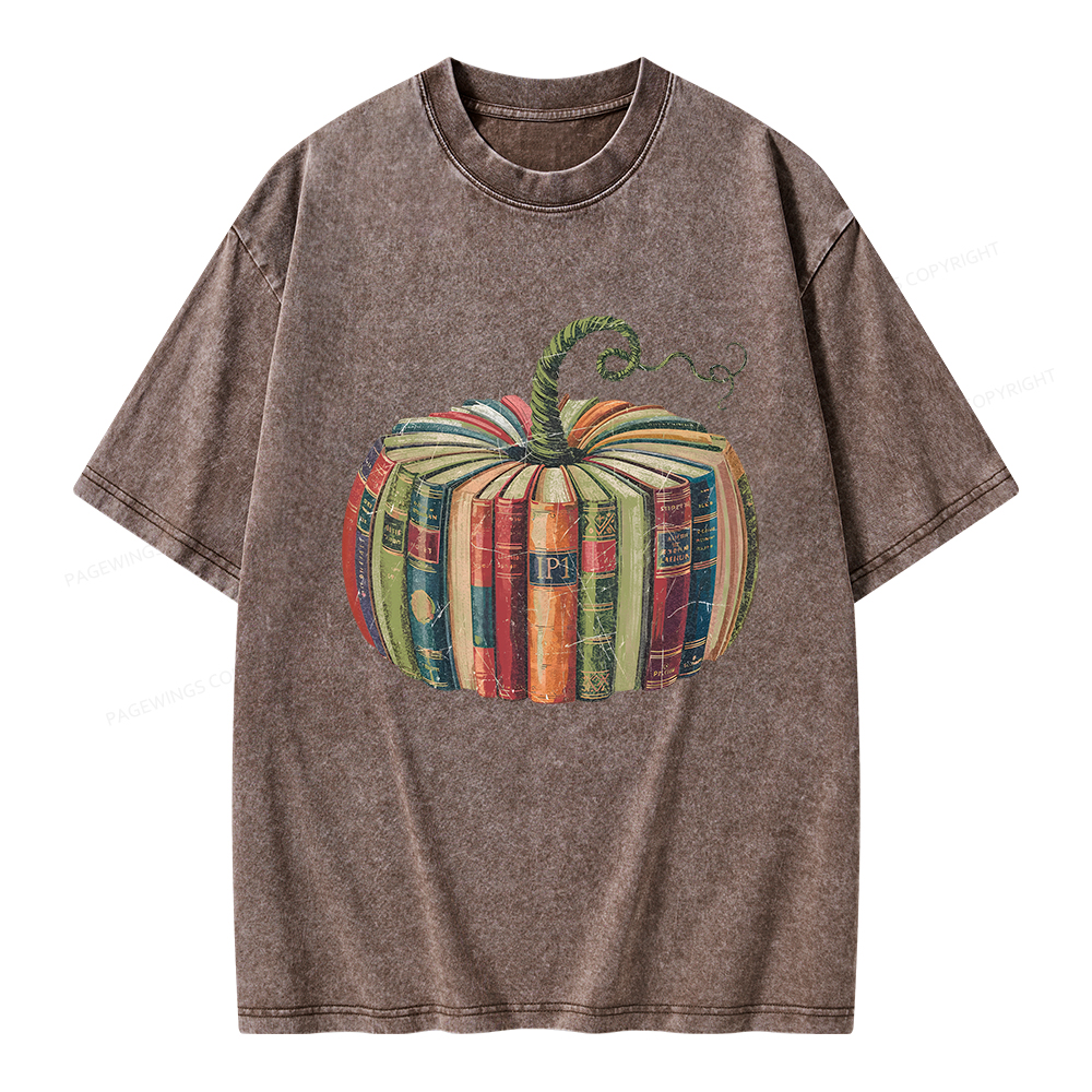 Pagewings Fall Book Pumpkin Unisex Washed T-shirt