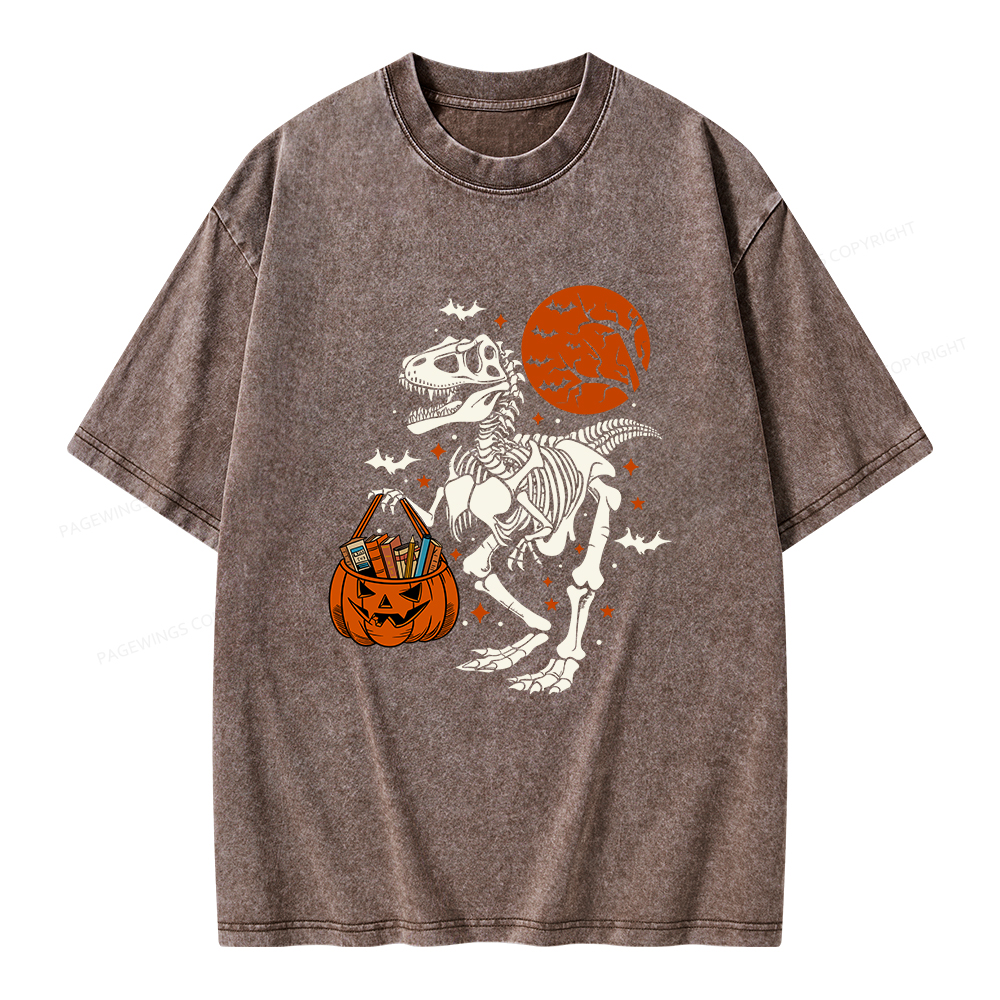 Pagewings Dinosaur Halloween Unisex Washed T-shirt