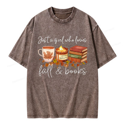 Pagewings Just A Girl Who Loves Fall&Books  Unisex Washed T-shirt