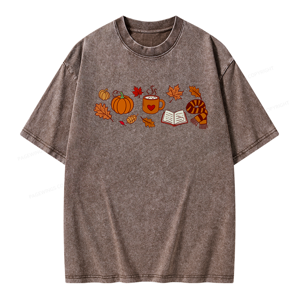 Pagewings Cozy Autumn With Books Unisex Washed T-shirt