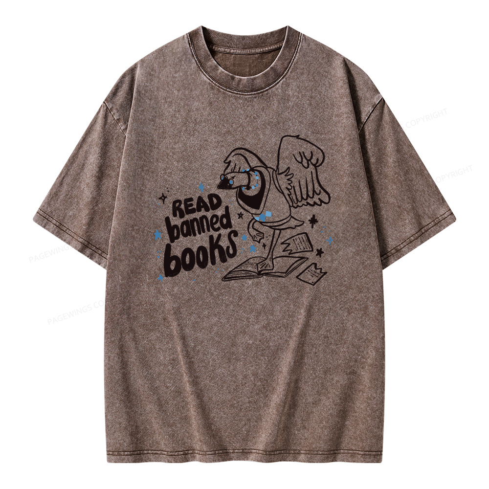 Pagewings Read Banned Book | Punk Goose T-Shirt Unisex Washed T-shirt