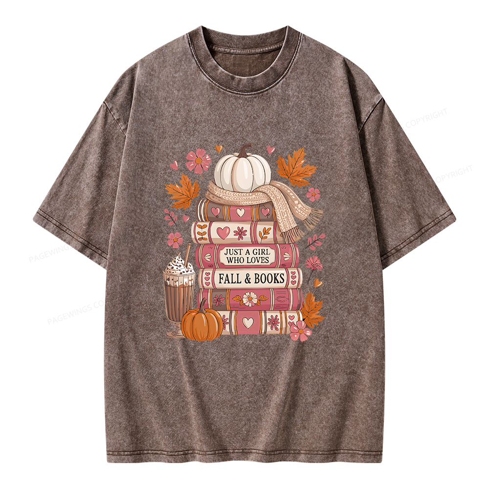 Pagewings Just A Girl Who Loves Fall&Books Unisex Washed T-shirt