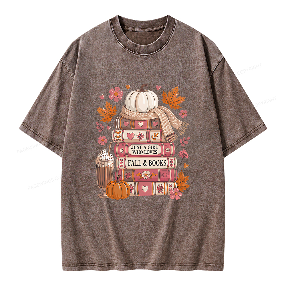 Pagewings Just A Girl Who Loves Fall&Books Unisex Washed T-shirt