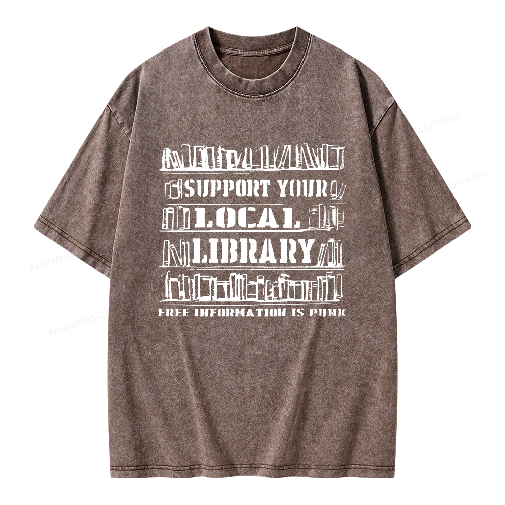 Pagewings Support Your Local Library Unisex Washed T-shirt