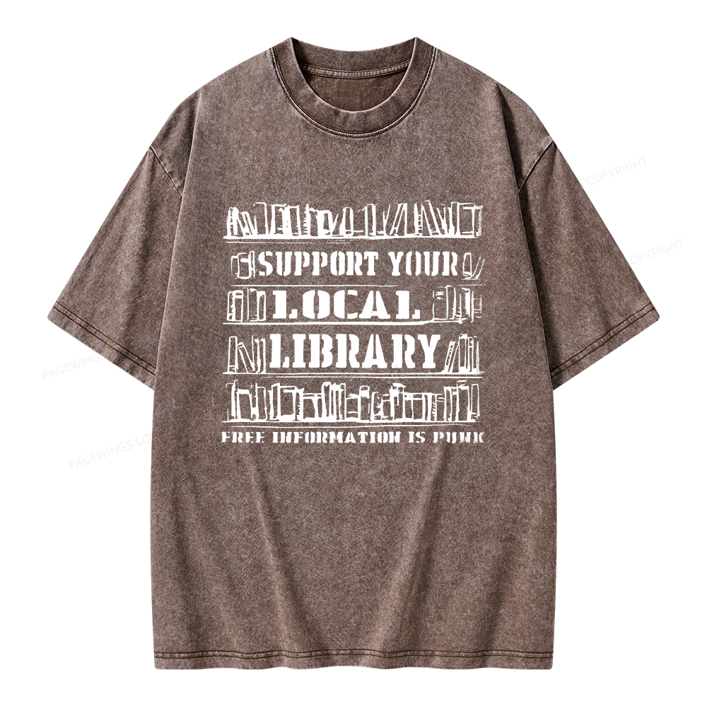 Pagewings Support Your Local Library Unisex Washed T-shirt
