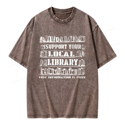 Pagewings Support Your Local Library Unisex Washed T-shirt