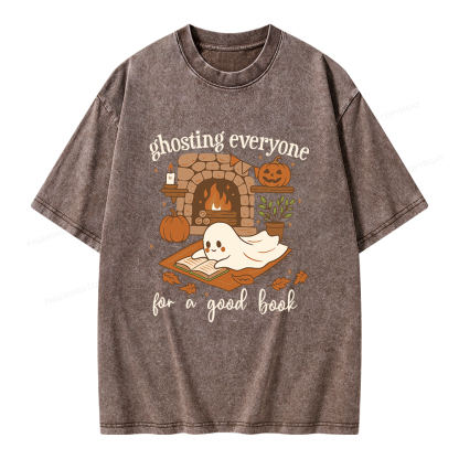 Pagewings Ghosting Everyone For A Good Book Unisex Washed T-shirt