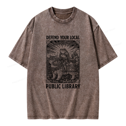 Pagewings Defend Your Local Public Library Unisex Washed T-shirt