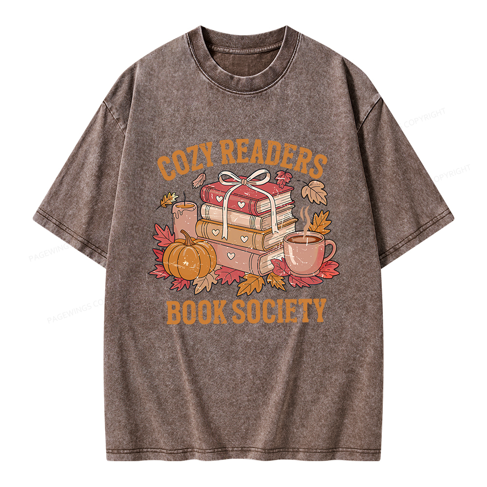 Pagewings Cozy Readers Book Society Unisex Washed T-shirt