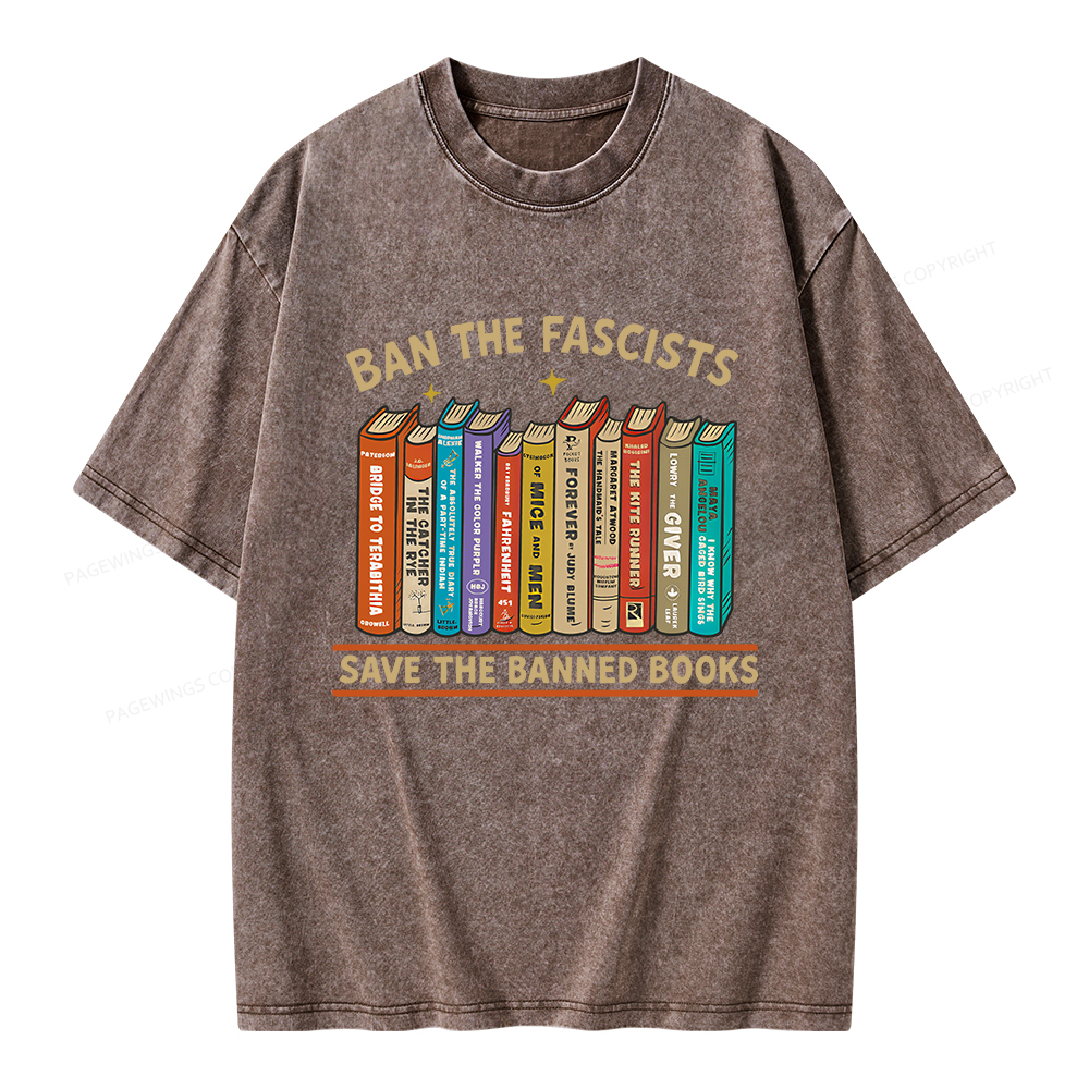 Pagewings Ban The Fascist Save The Banned Books Unisex Washed T-shirt