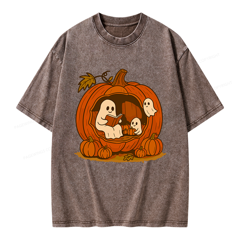 Pagewings Pumpkin Reading Nook Unisex Washed T-shirt