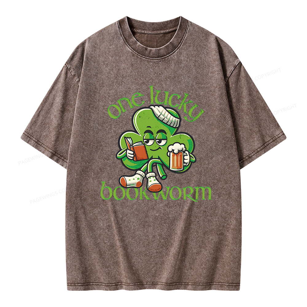 Pagewings  Lucky Book worm Shirt St. Patrick Day outfit Unisex Washed T-shirt