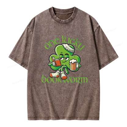 Pagewings  Lucky Book worm Shirt St. Patrick Day outfit Unisex Washed T-shirt