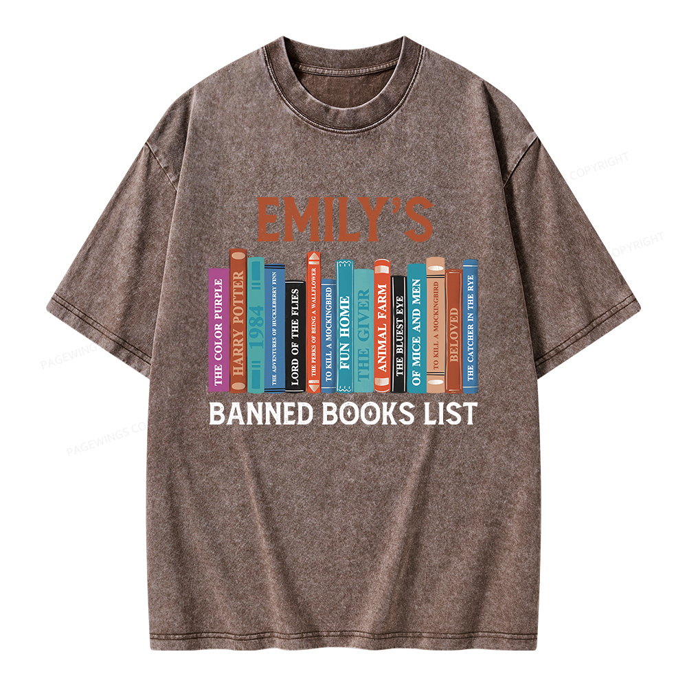 Pagewings Personalized Name Banned Books List Unisex Washed T-shirt