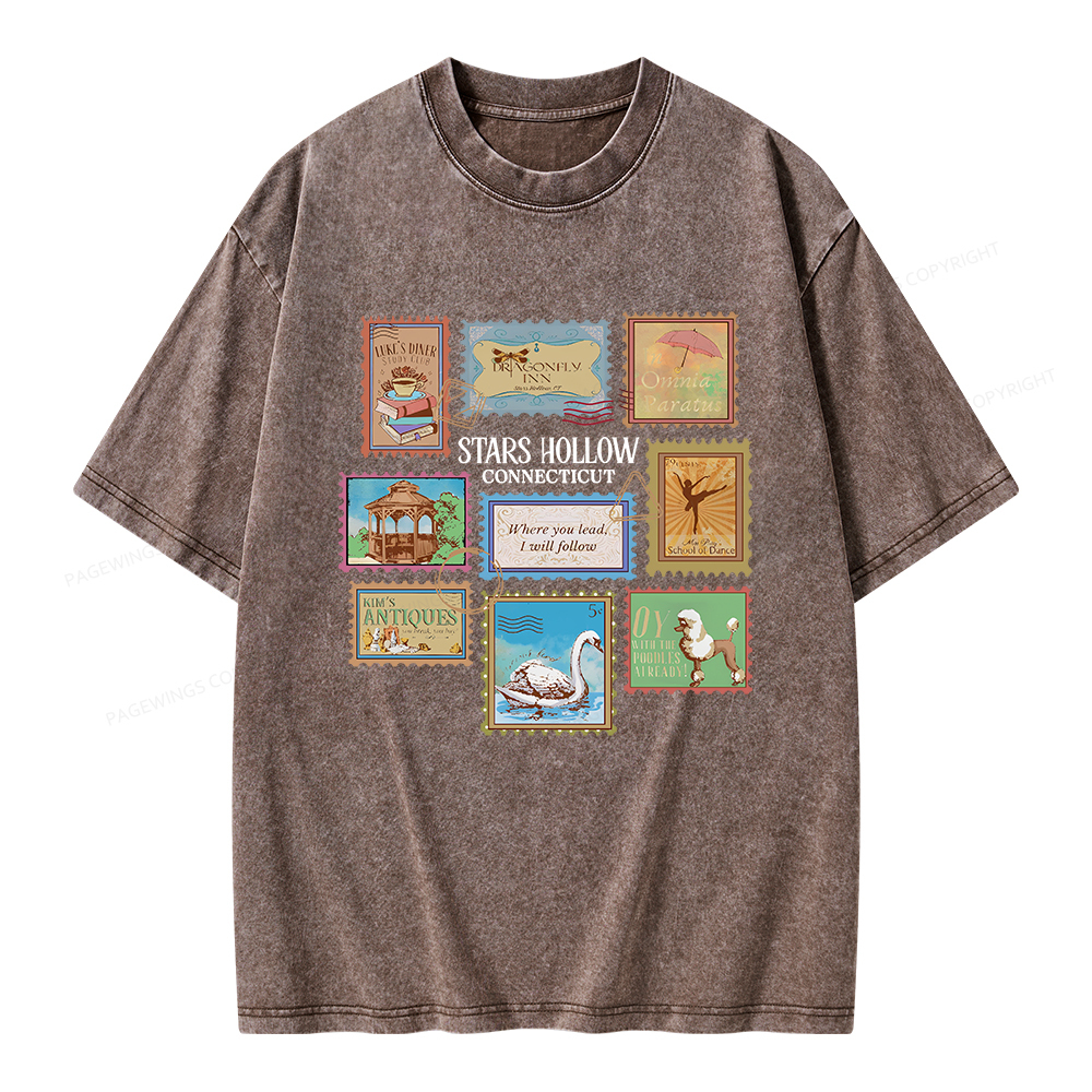 Pagewings Stars Hollow Stamps Unisex Washed T-shirt