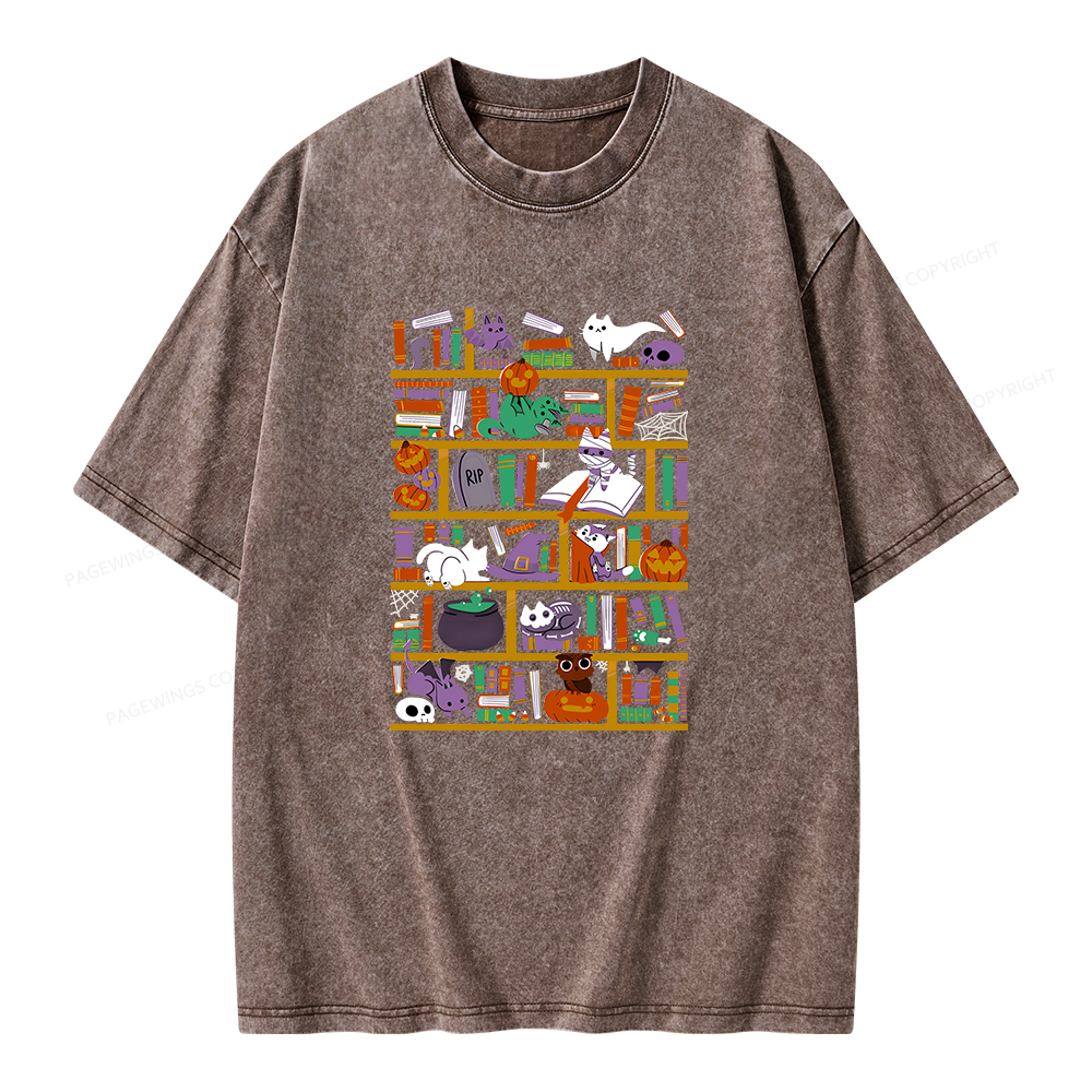 Pagewings Halloween Library Unisex Washed T-shirt