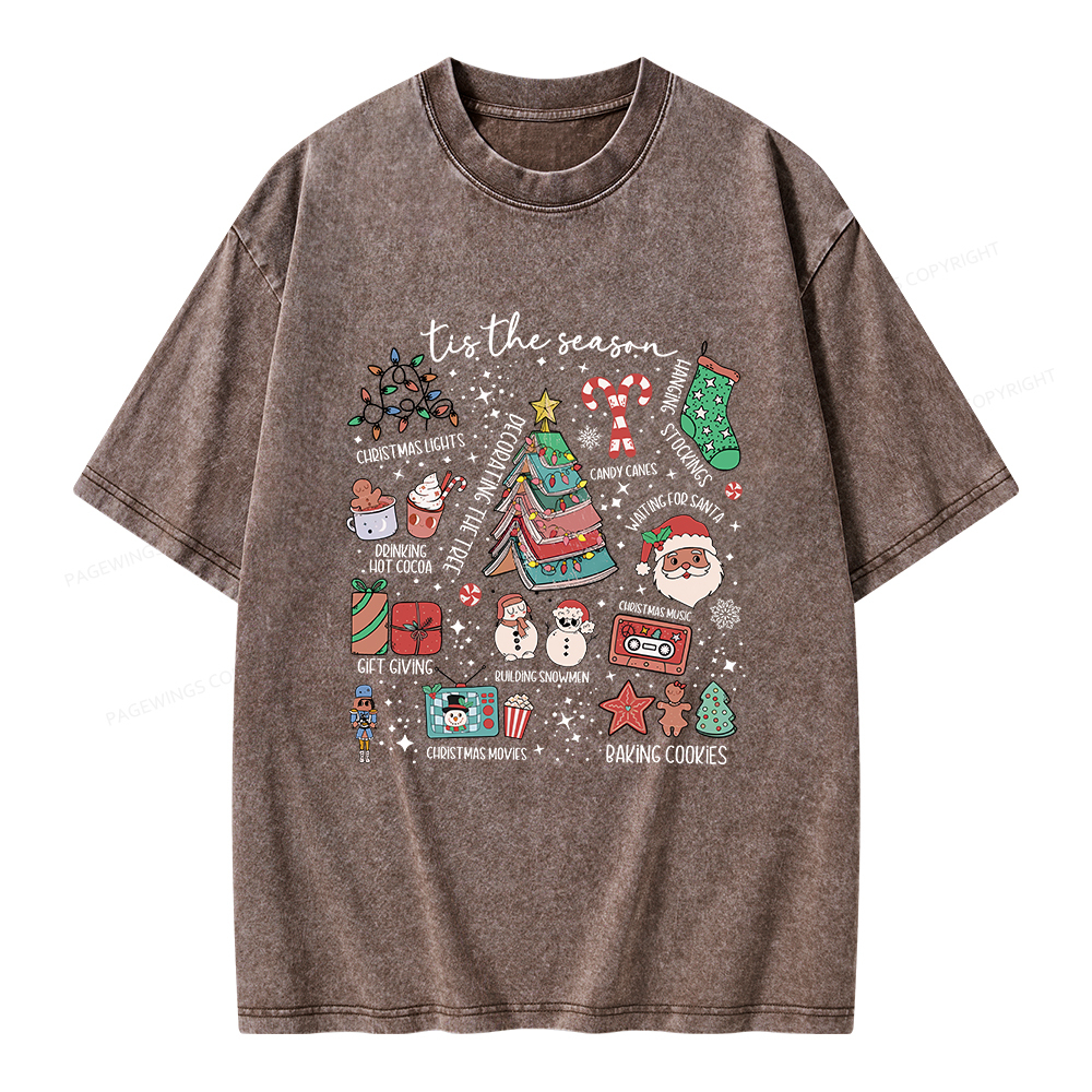 Pagewings Book Lover Retro Christmas Unisex Washed T-shirt
