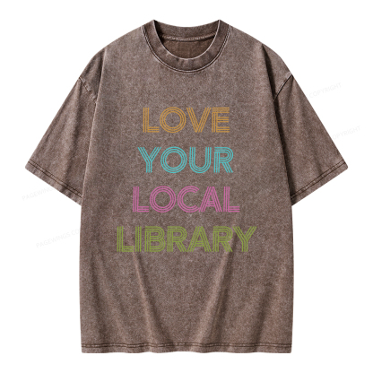 Pagewings Love Your Local Library Unisex Washed T-shirt