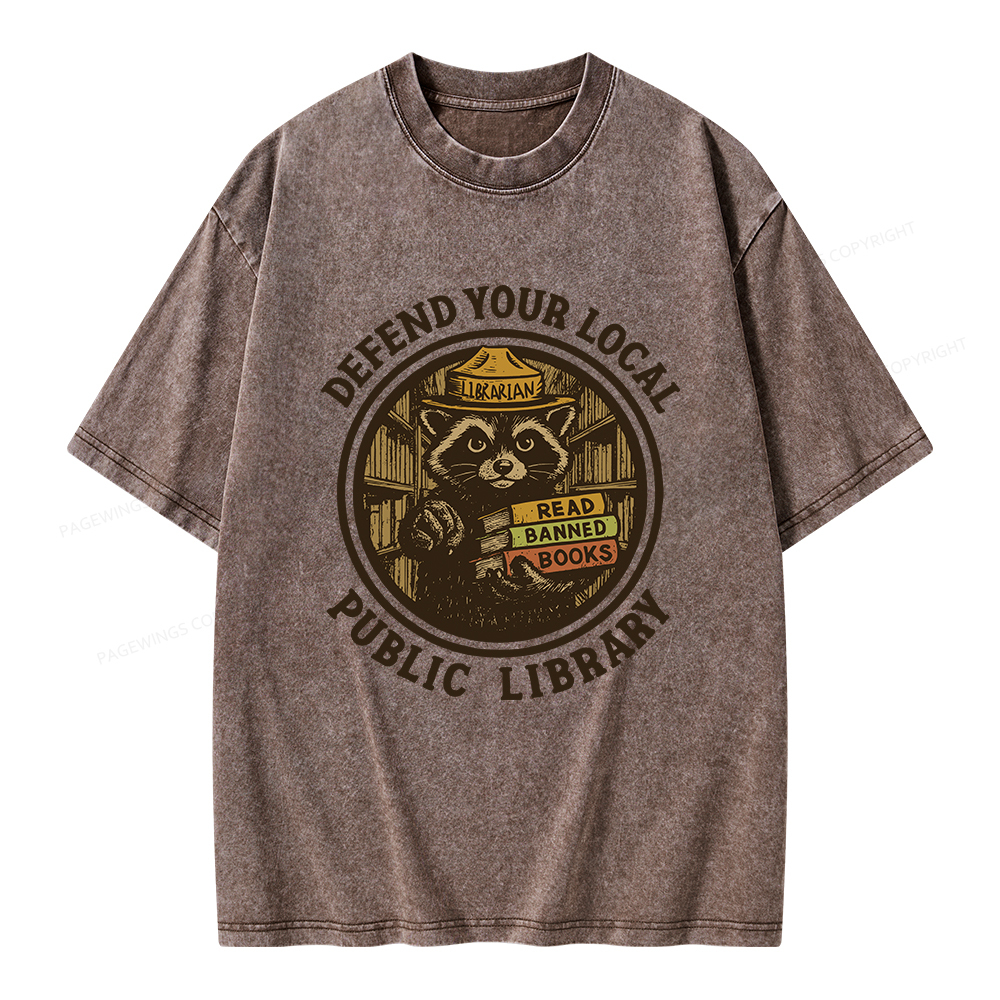 Pagewings Defend Your Local Public Library Unisex Washed T-shirt