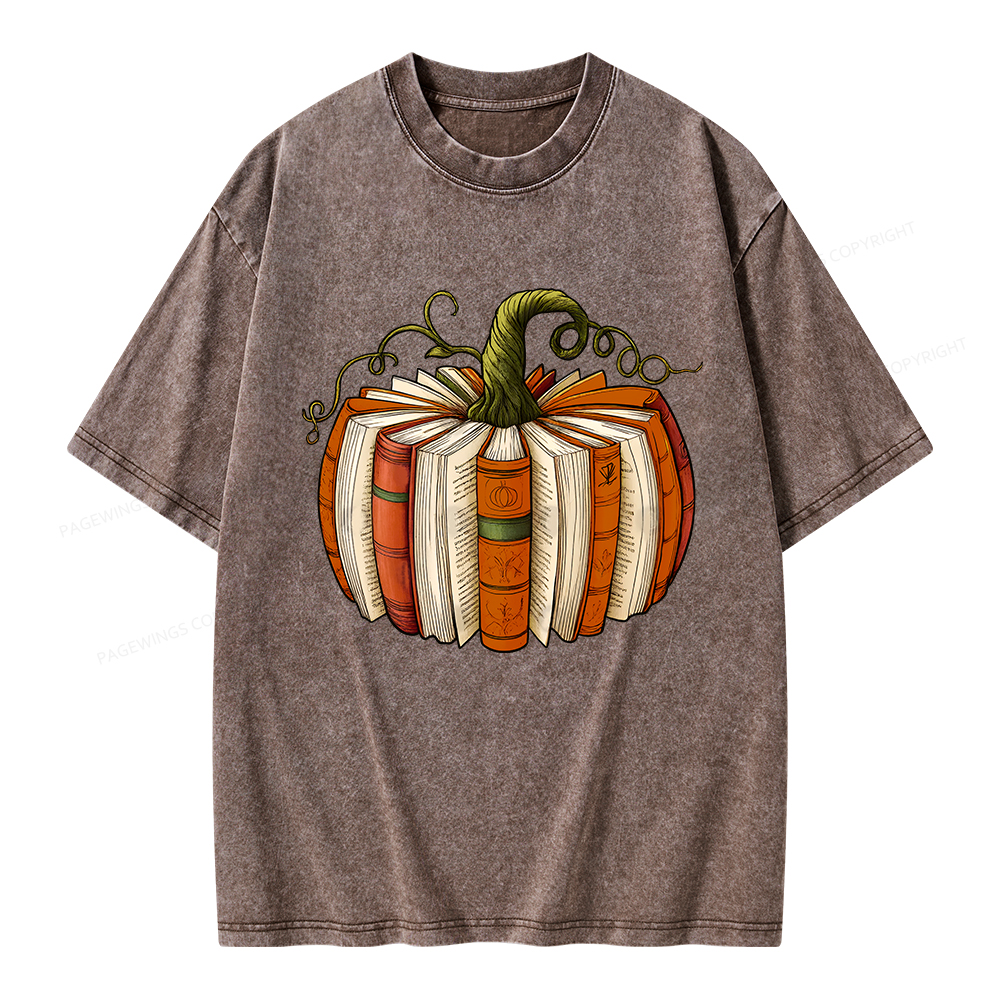 Pagewings Fall Book Pumpkin Unisex Washed T-shirt