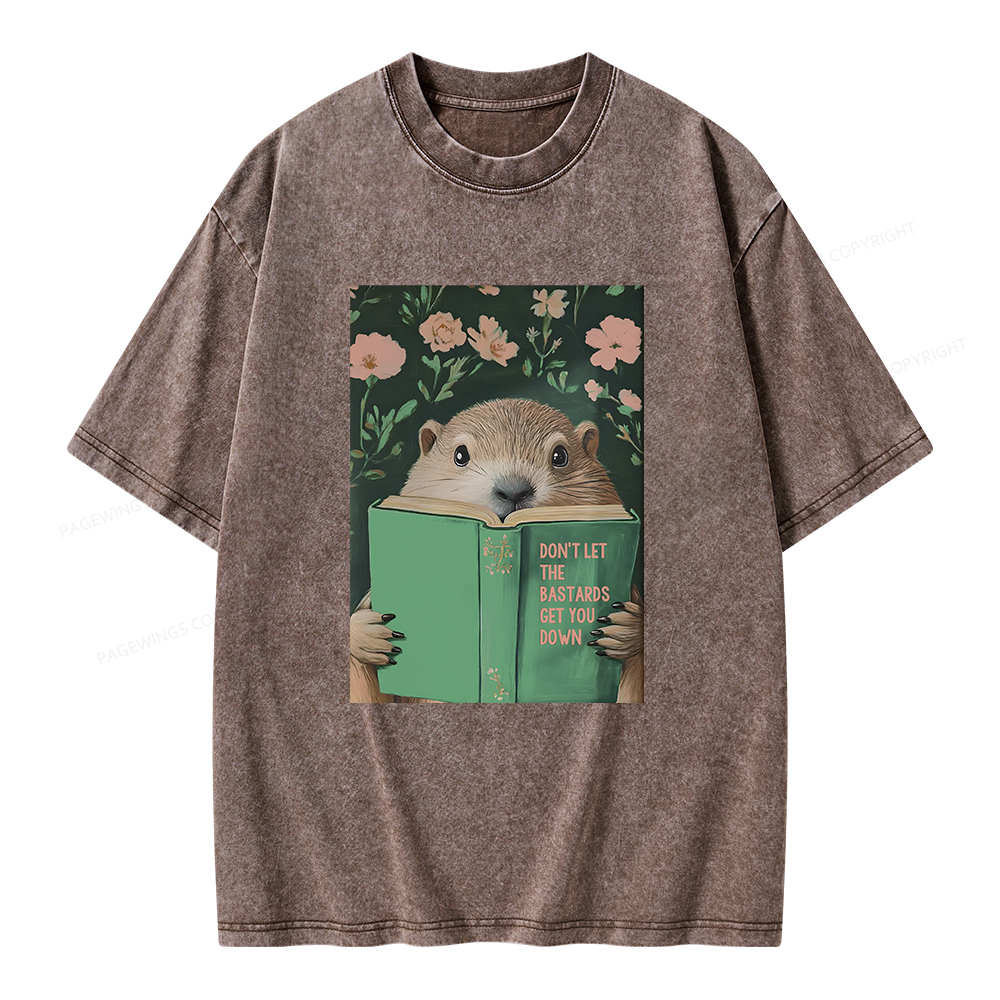 Pagewings Groundhog Reading Motivational Book Unisex Washed T-shirt
