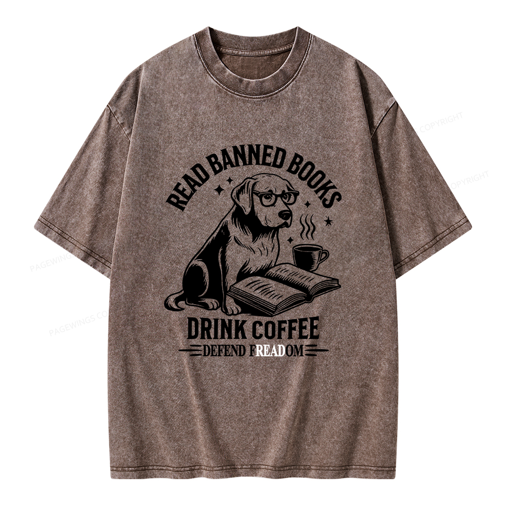 Pagewings Read Books Drink Coffee Defend Freadom Unisex Washed T-shirt