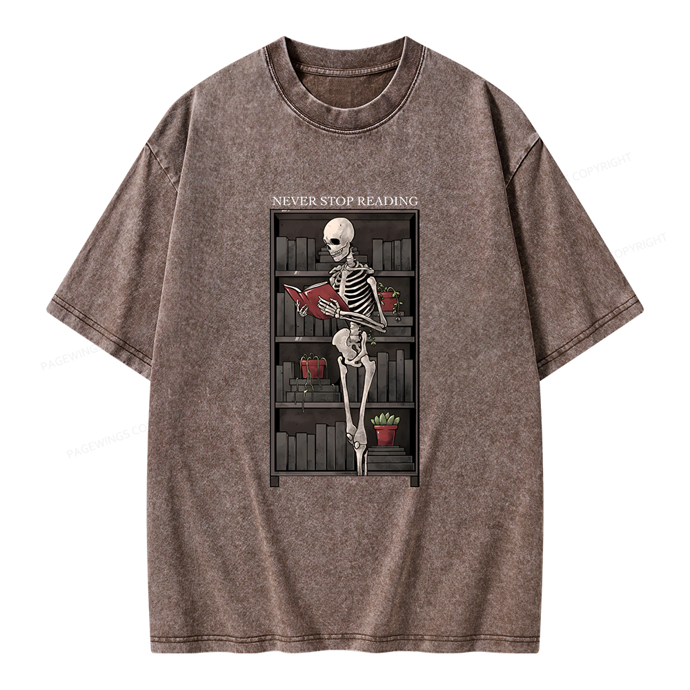 Pagewings Never Stop Reading Unisex Washed T-shirt