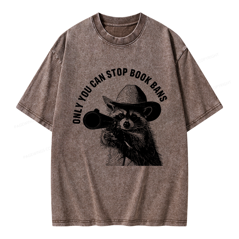 Pagewings Only You Can Stop Book Bans Unisex Washed T-shirt