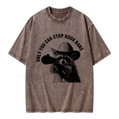Pagewings Only You Can Stop Book Bans Unisex Washed T-shirt