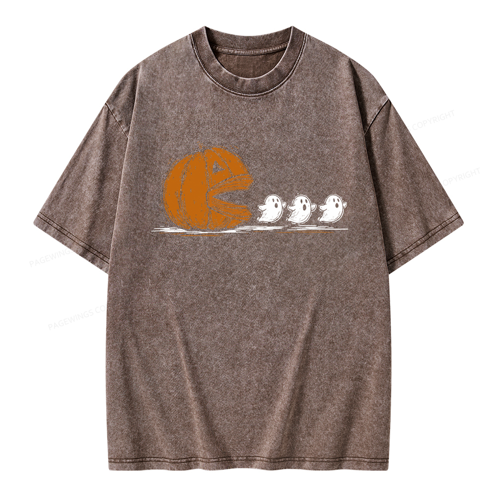 Pagewings Halloween Pumpkin Eat Ghost Unisex Washed T-shirt