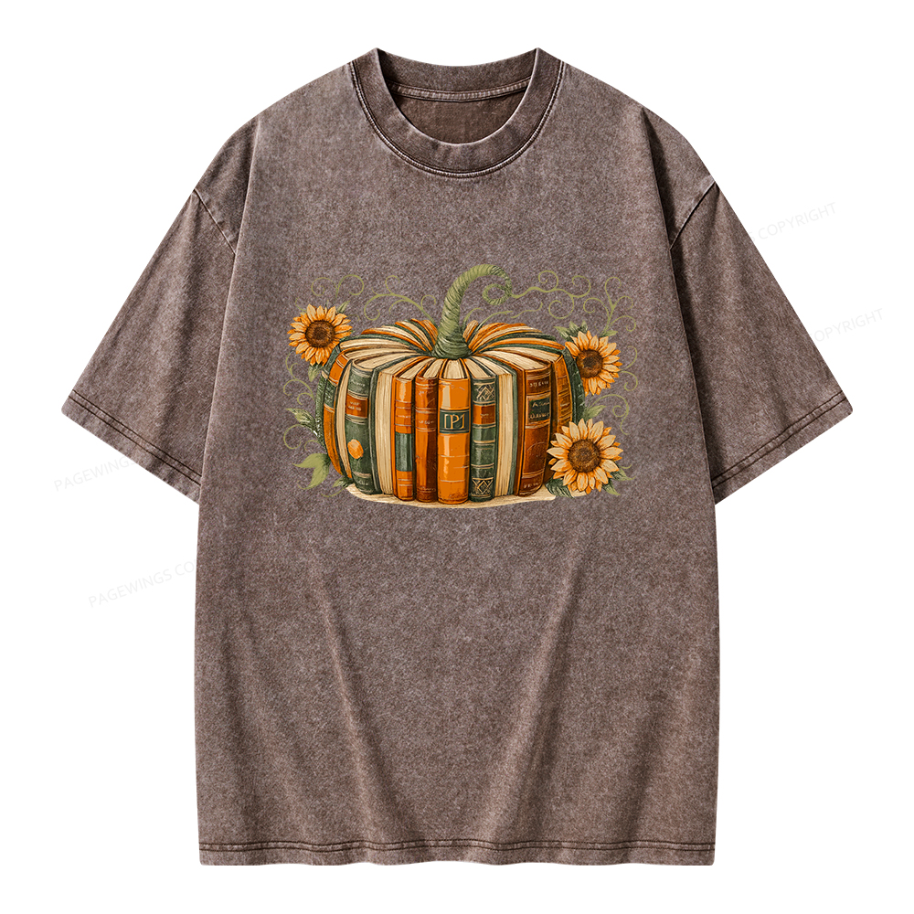 Pagewings Fall Book Pumpkin Unisex Washed T-shirt