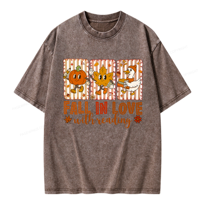 Pagewings Fall In Love With Reading Unisex Washed T-shirt