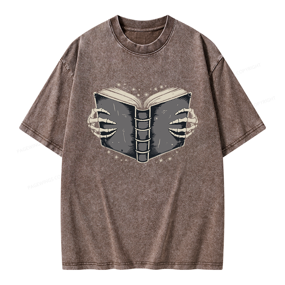 Pagewings Book Skeleton Hands Unisex Washed T-shirt