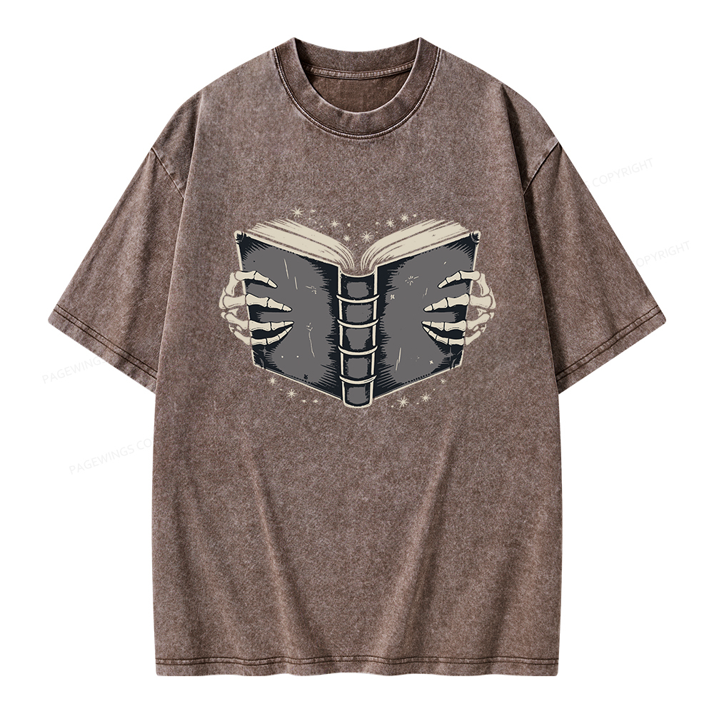 Pagewings Book Skeleton Hands Unisex Washed T-shirt