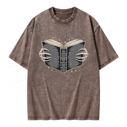 Pagewings Book Skeleton Hands Unisex Washed T-shirt