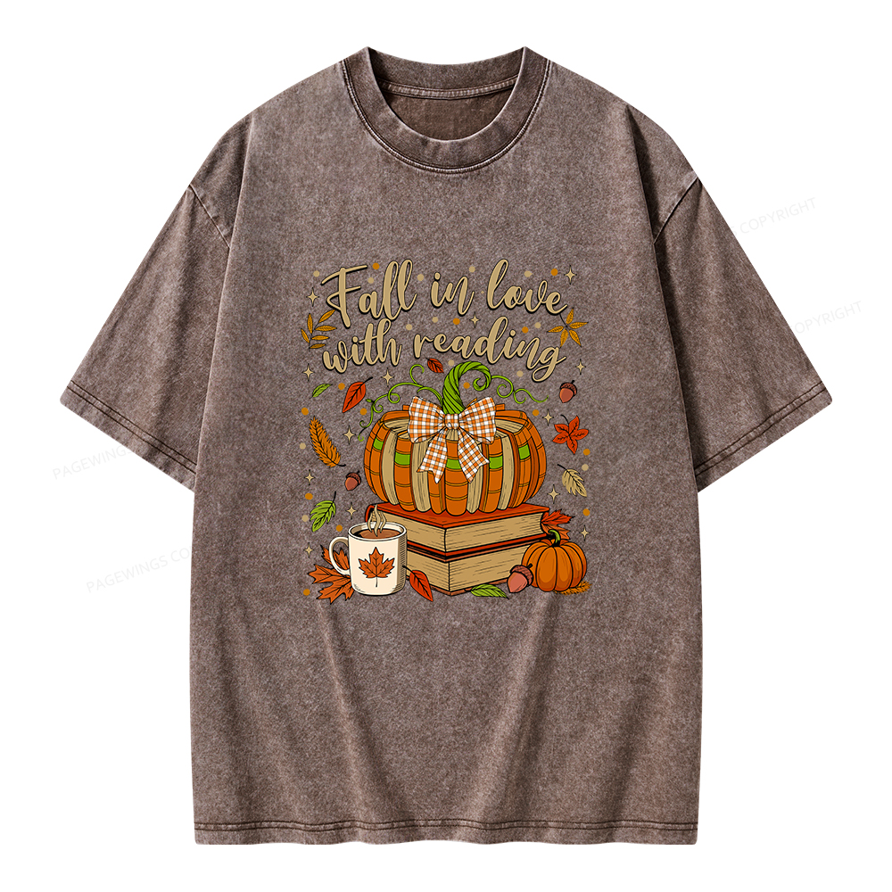Pagewings Fall In Love With Reading Unisex Washed T-shirt