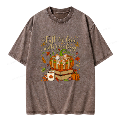 Pagewings Fall In Love With Reading Unisex Washed T-shirt