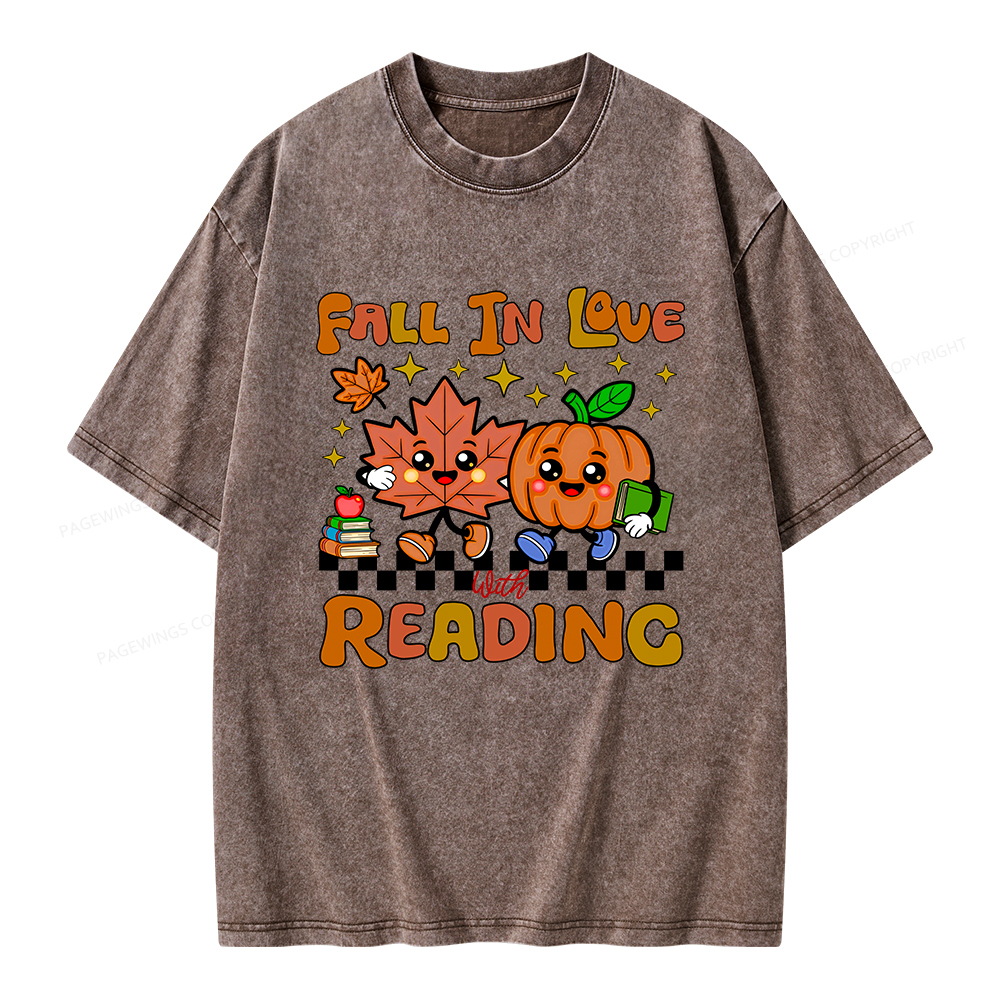Pagewings Thanksgiving Fall In Love With Reading Unisex Washed T-shirt